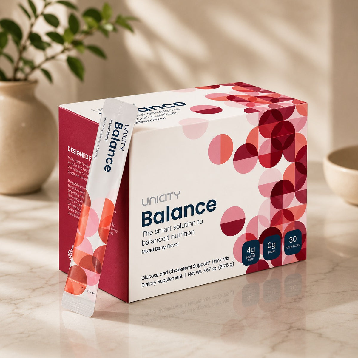 Unicity Balance Mixed Berry Dietary Supplement Drink 30 Sticks – 4g Soluble Fiber – Glucose & Cholesterol Support – New